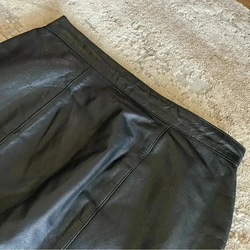 Evan Davies Petites Vintage 100% Leather Pencil Skirt Above Knee: 6